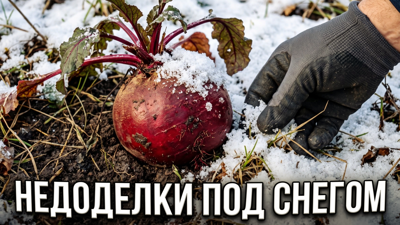 Свёкла под первым снегом на осенней грядке